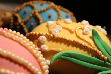 close up of faberge easter egg cakes