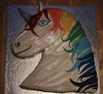Finished rainbow unicorn cake